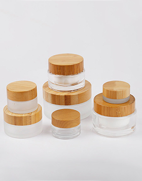 5g 15g 30g 50g 100g Natural Cream Packaging Round Shape Bamboo Lid Frosted Glass Jar