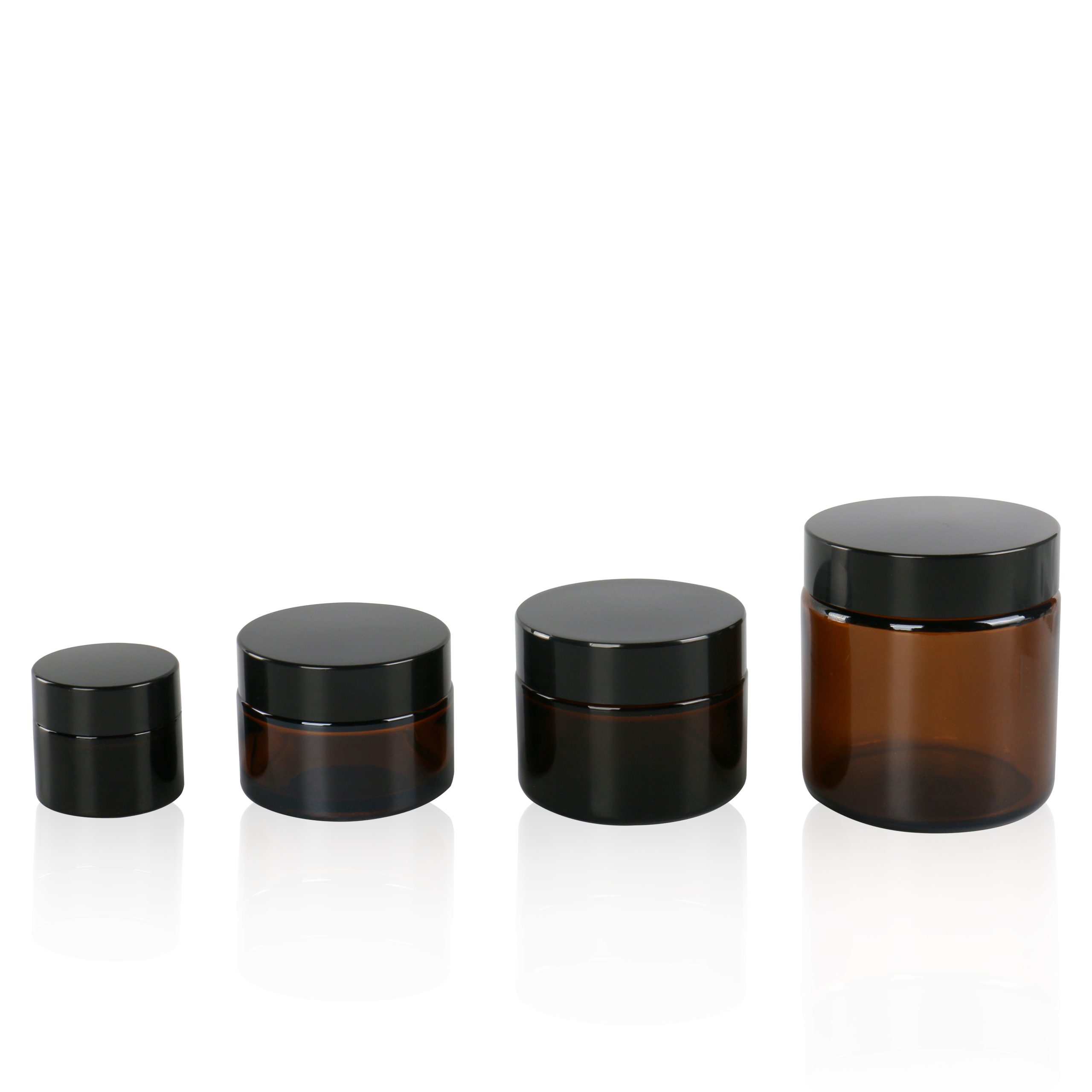 Small Empty 10g 30g 50g 100g Face Cream Cosmetic Amber Glass Jar Round With Black Lid