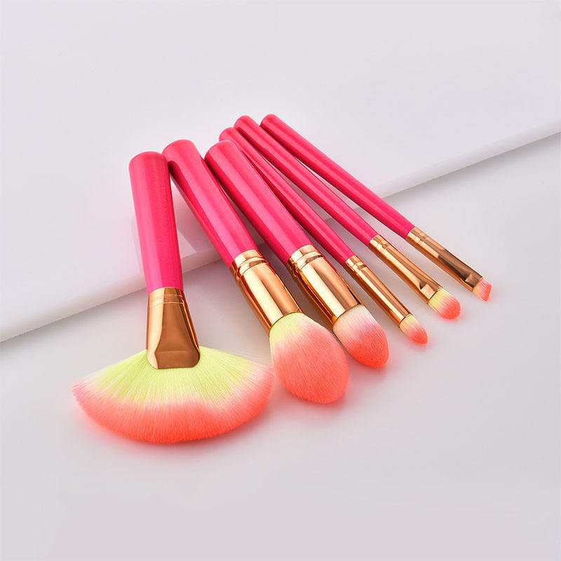 Hot Sale Six Colors Screen Printing Makeup Brushes 6Pcs Foundation Beauty Brush Set