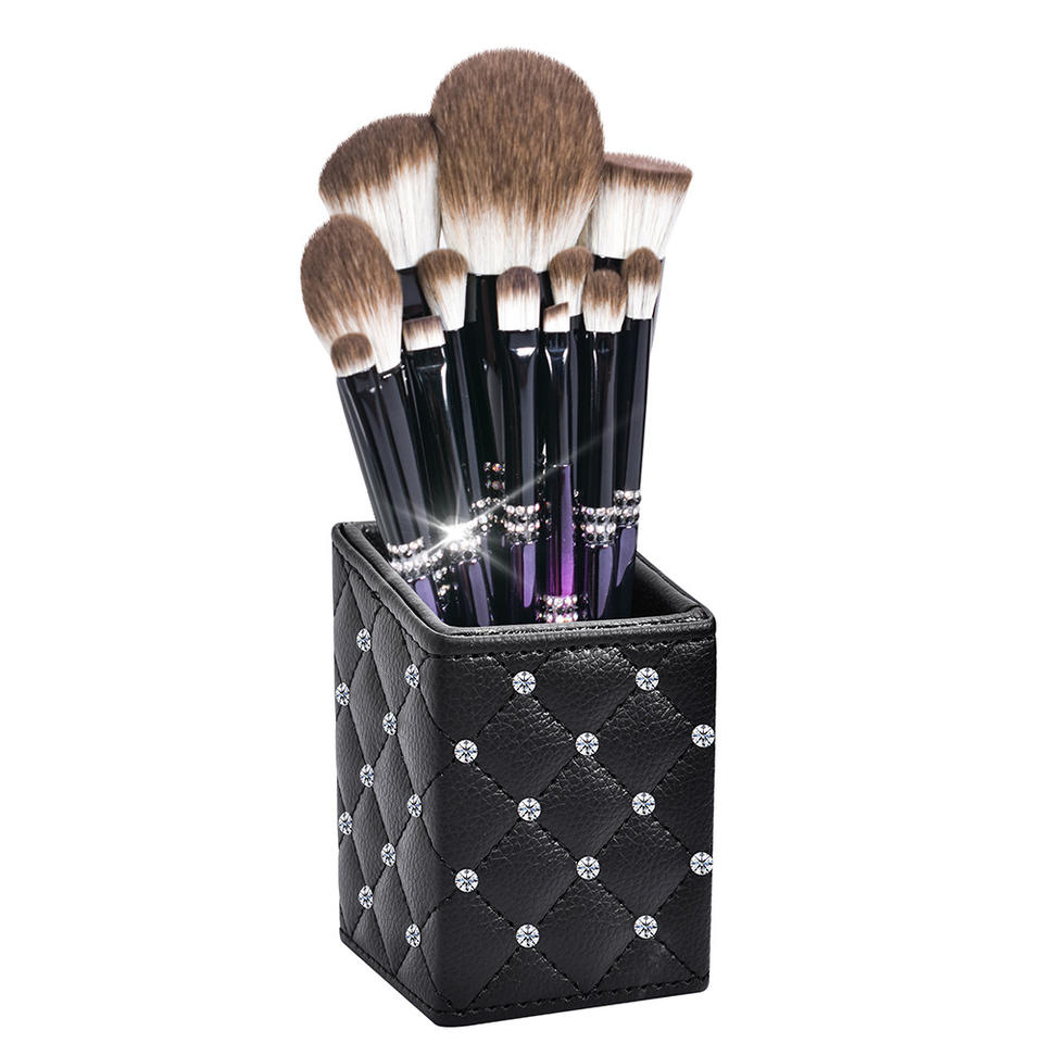 Purple Diamond Glitter Handle 12pcs Kabuki Luxury Makeup Brushes Custom Eye Makeup Brush Set With Bag