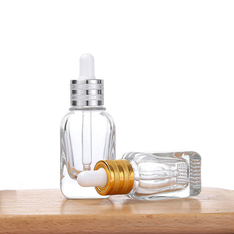 10ml 20ml 40ml Square Transparent Hair Oil Glass Dropper Bottle Rectangle Essential Oil Bottle With Gold Cap