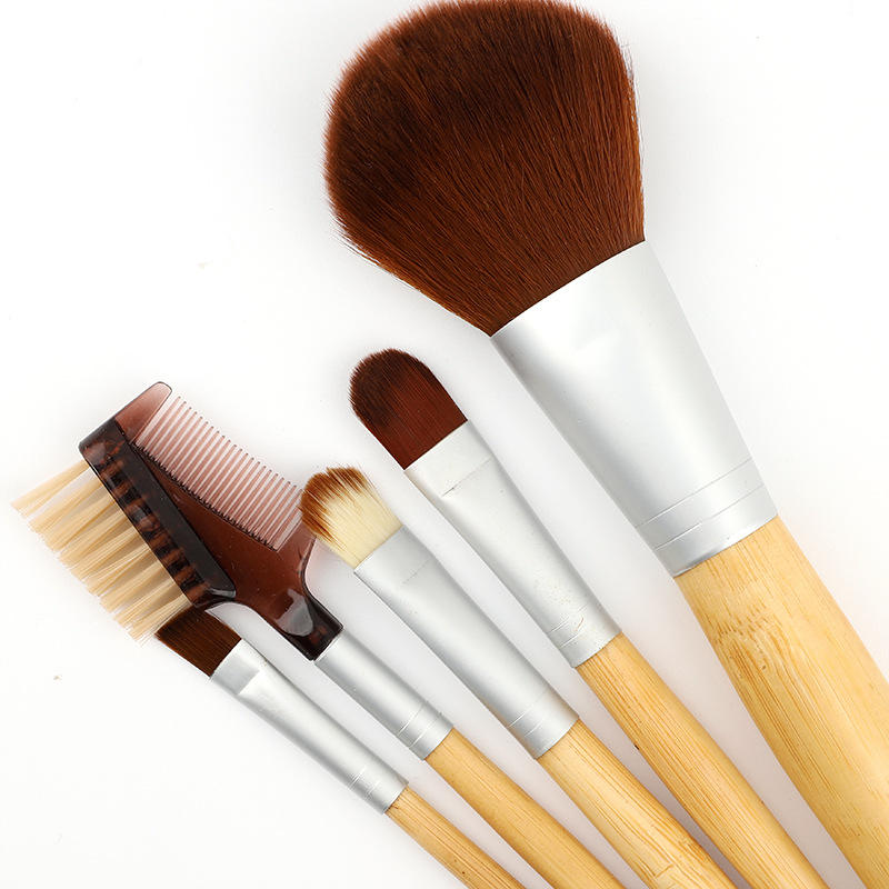 5 Pcs Natural Organic Makeup Brushes Custom Logo Bamboo Makeup Brush Set