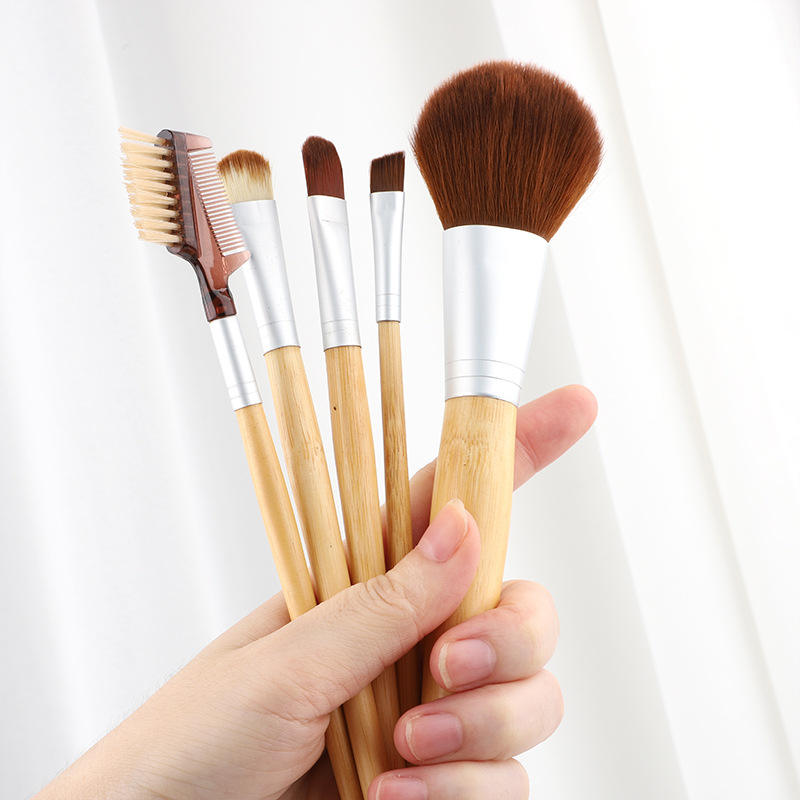 5 Pcs Natural Organic Makeup Brushes Custom Logo Bamboo Makeup Brush Set