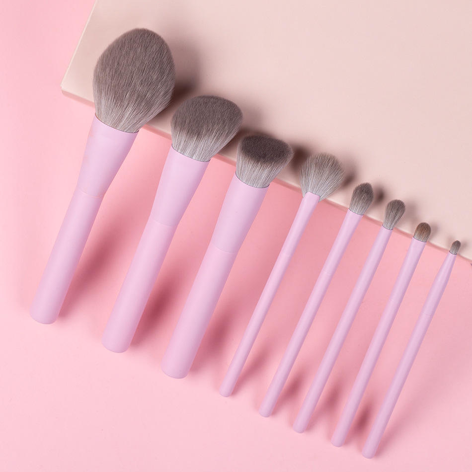 Cosmetic Eco Synthetic 8 Pcs Wood Makeup Brush Set High Quality Vegan Pink Handle Custom Private Label Makeup Brushes