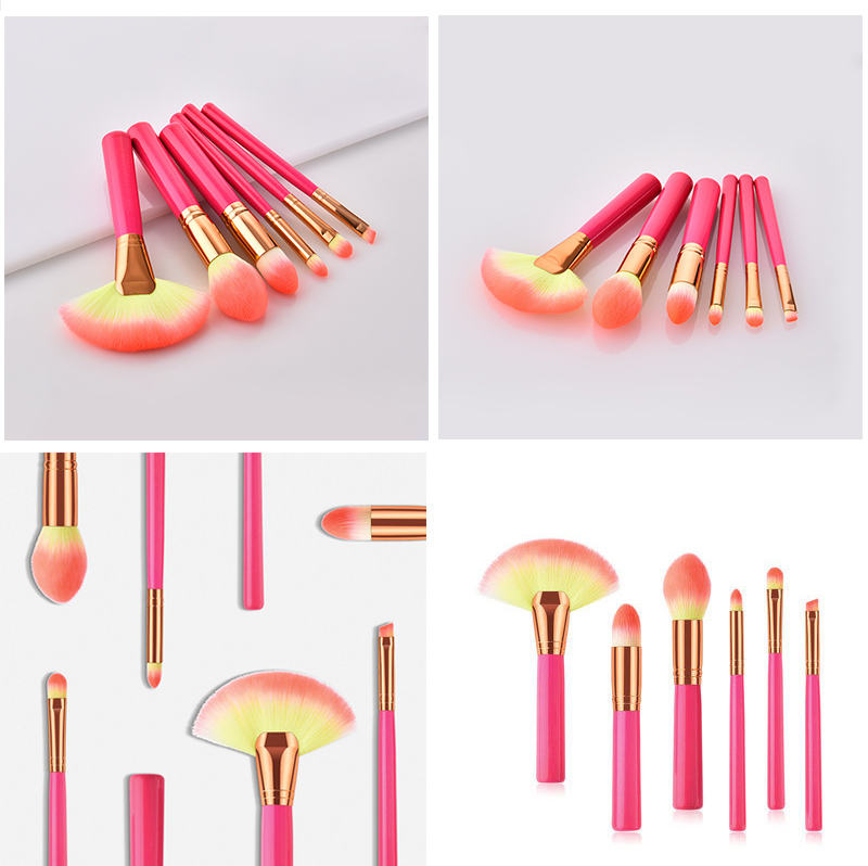 Hot Sale Six Colors Screen Printing Makeup Brushes 6Pcs Foundation Beauty Brush Set