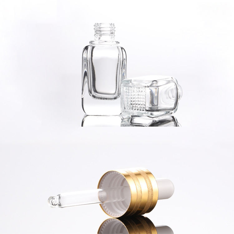 10ml 20ml 40ml Square Transparent Hair Oil Glass Dropper Bottle Rectangle Essential Oil Bottle With Gold Cap