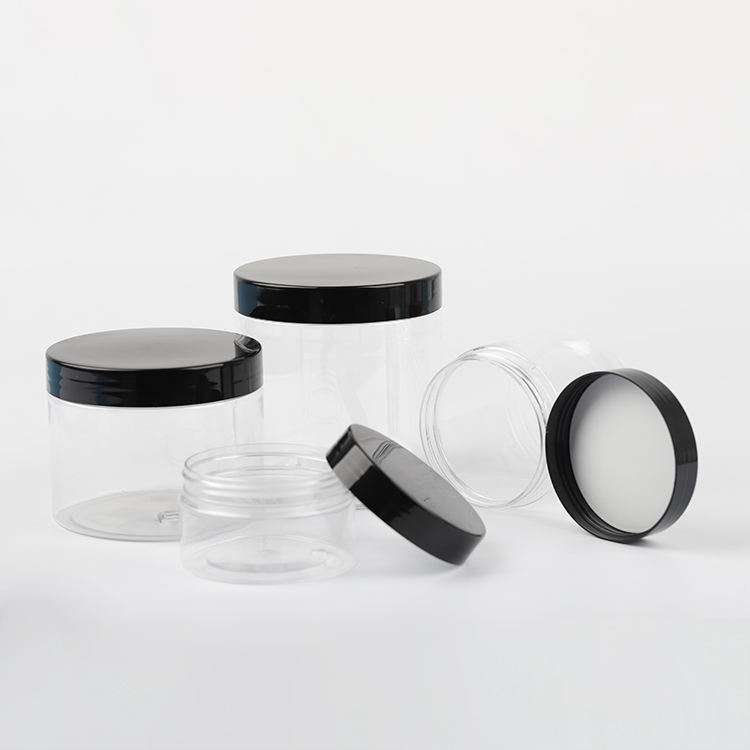 100ml 200ml 250ml 350ml 500ml Wholesale Cosmetic Food Packaging Black White Clear Pet Plastic Jar With Green Lid