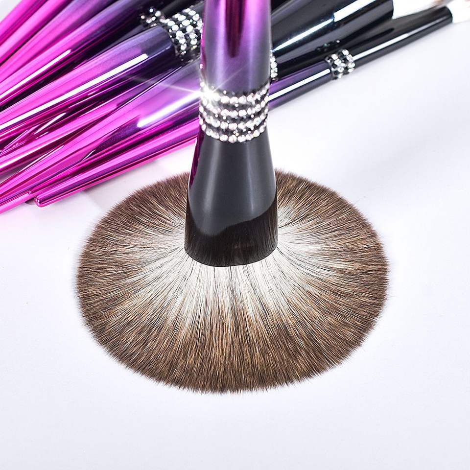 Purple Diamond Glitter Handle 12pcs Kabuki Luxury Makeup Brushes Custom Eye Makeup Brush Set With Bag