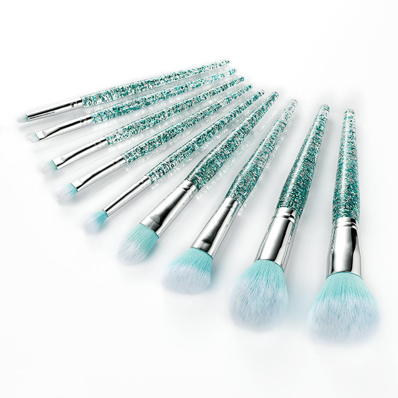 Custom Private Label 9 Pcs Glitter Crystal Handle Professional Bling Makeup Brush Set