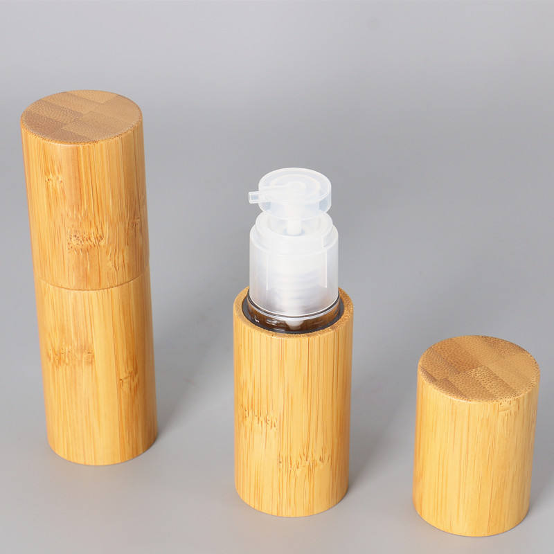 Hot Sale Golden Color Square Logo Customized Lotion Bottle Hot Stamping Bamboo Airless Pump Bottle