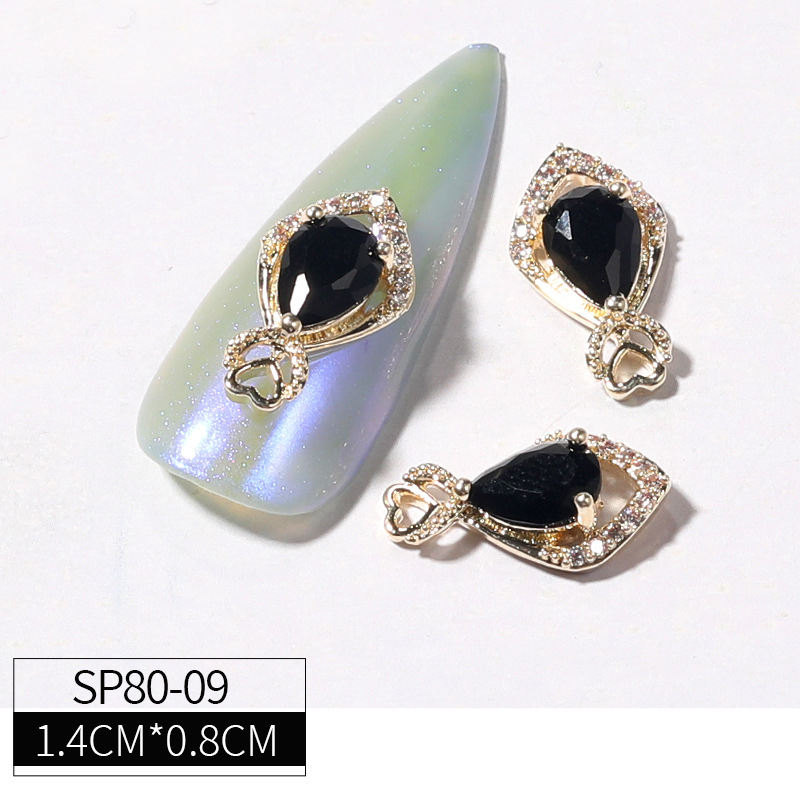 Heart Drop Rhinestones Nail Art Decorations Black Zircon Nail Jewelry Luxury Charms For Diy Nails