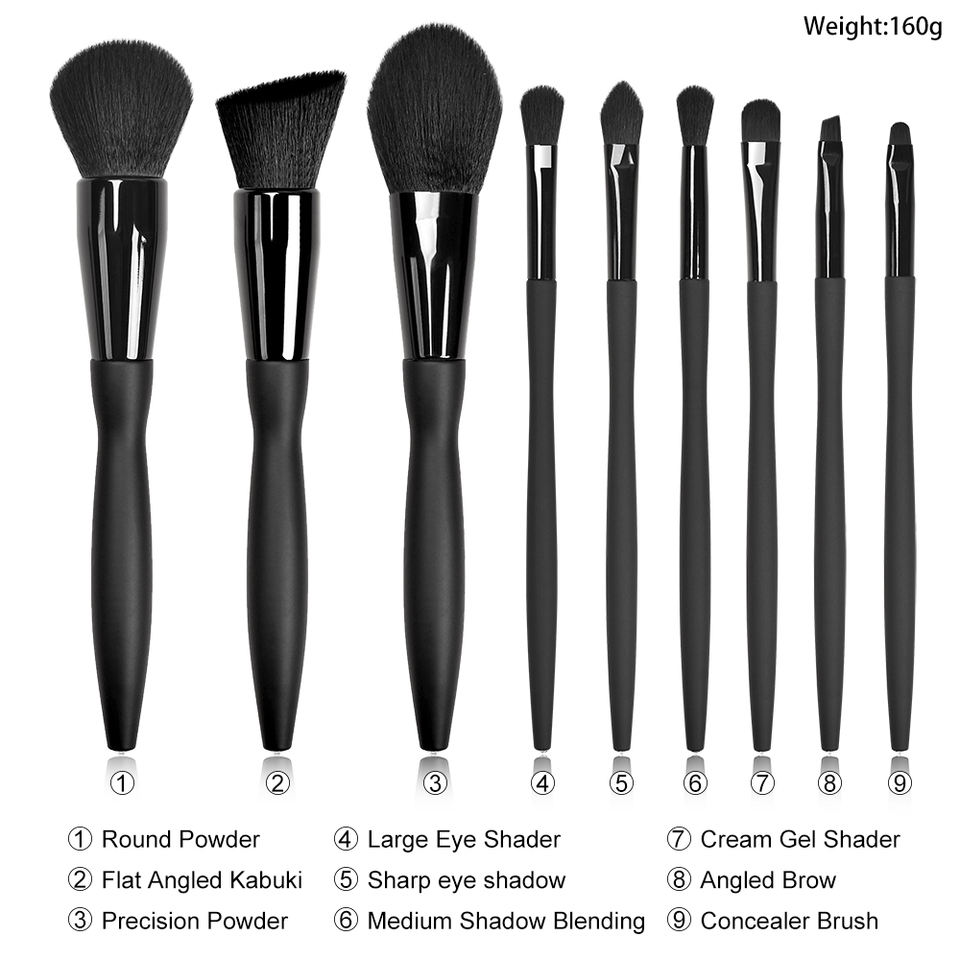 Pro 9pcs Vegan Black Your Own Brand Custom Logo Makeup Brushes Set With Case