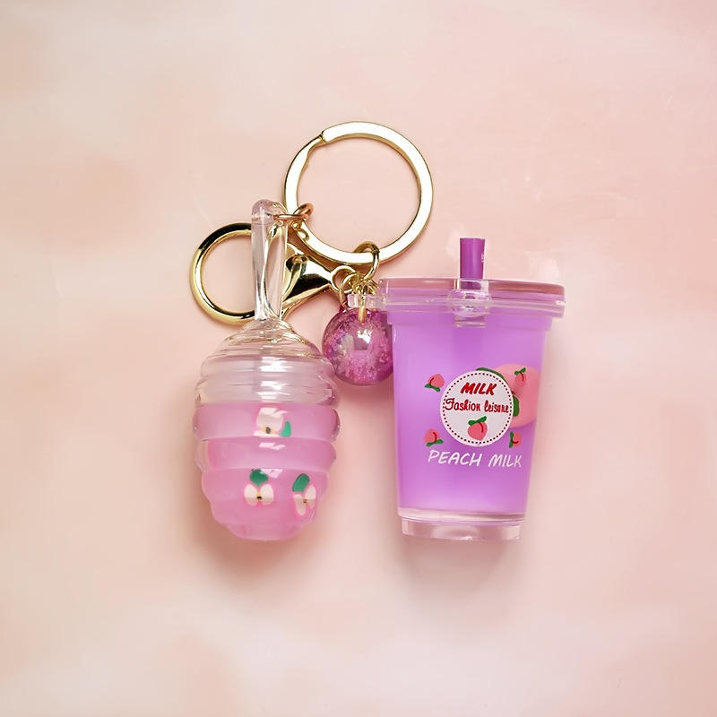 Custom Logo Kids Lip Gloss Care Pink Lip Oil Private Label Cute Travel Honey Keychain Girls Fruit Lip Gloss With Keychain Decor