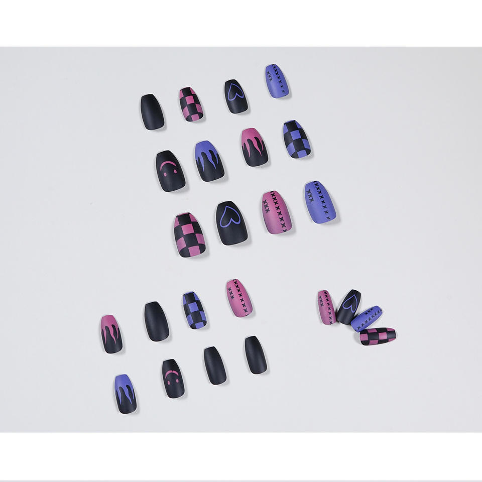 Trend Girl Flame Shape Blue Pink Patch Color Fake Nail Wearing Nails Suitable For European And American Public