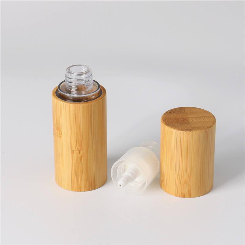 Hot Sale Golden Color Square Logo Customized Lotion Bottle Hot Stamping Bamboo Airless Pump Bottle