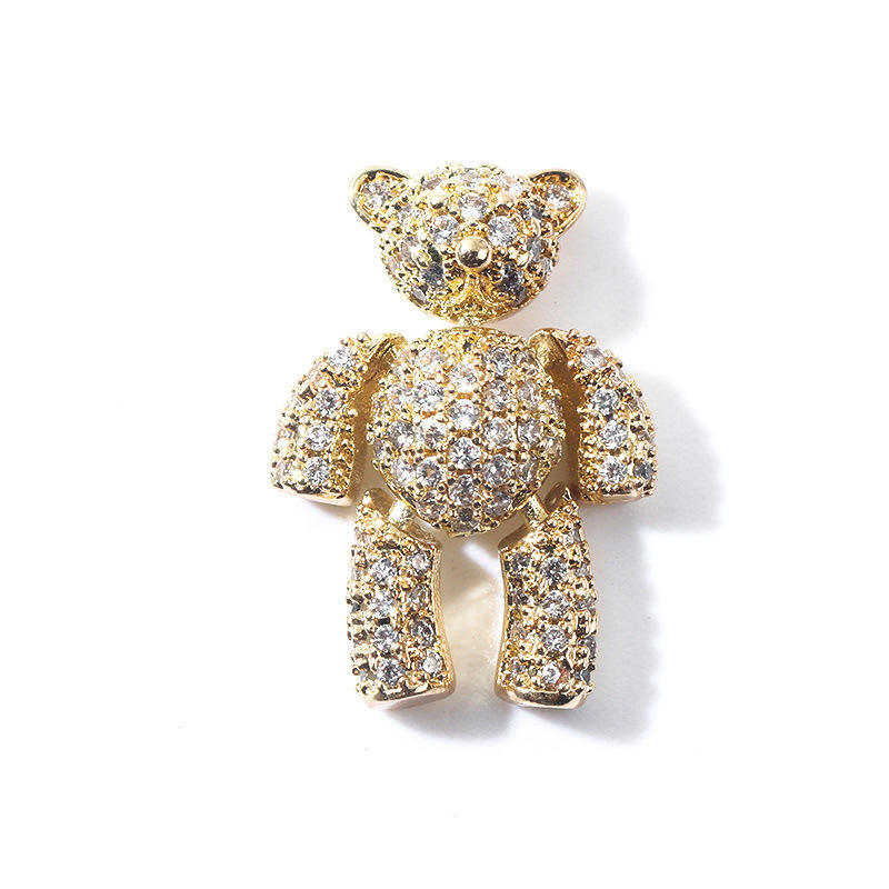 Shining Rhinestones Nail Decorations Silver Rose Gold Zircon Bear Nail Charms With Movable Limbs And Head