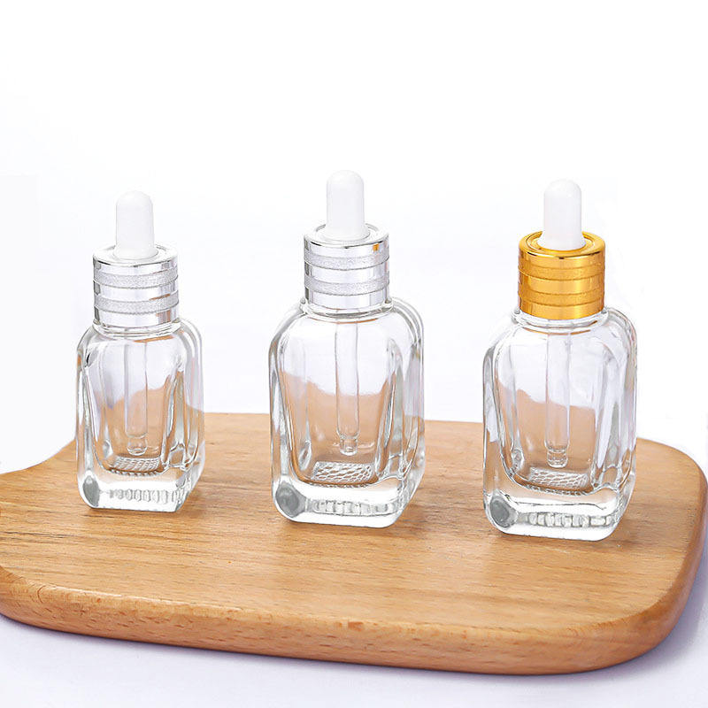 10ml 20ml 40ml Square Transparent Hair Oil Glass Dropper Bottle Rectangle Essential Oil Bottle With Gold Cap