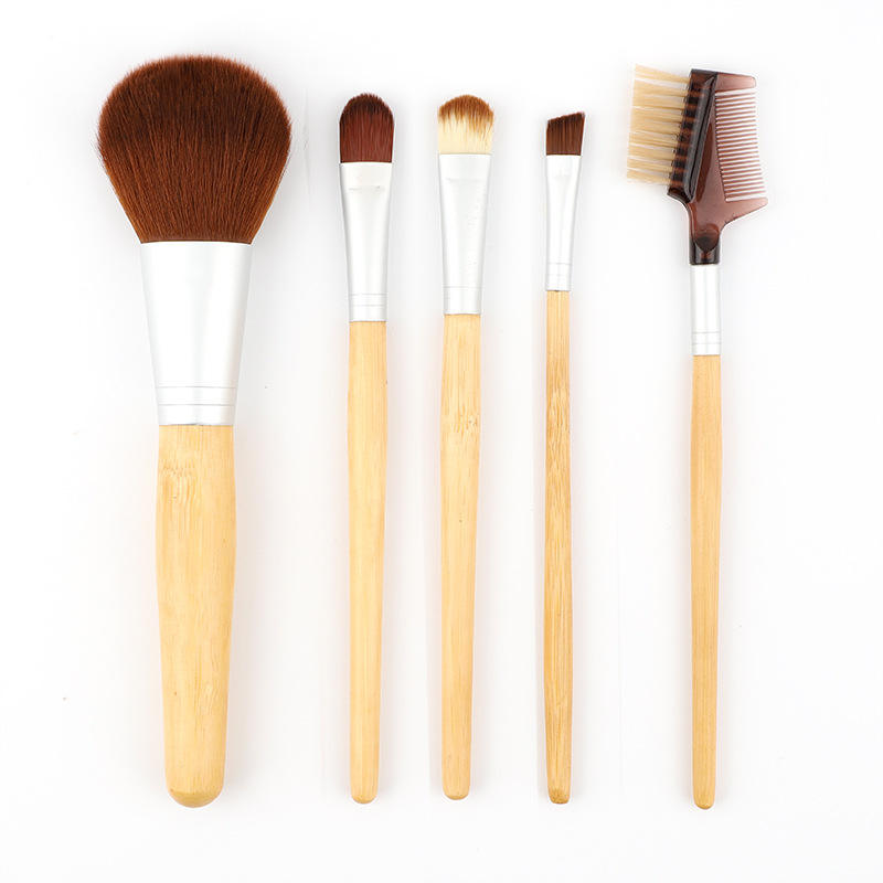 5 Pcs Natural Organic Makeup Brushes Custom Logo Bamboo Makeup Brush Set