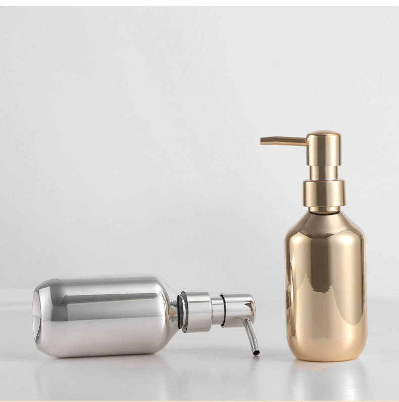 Luxury Pet 300ml 500ml Silver Electroplated Gold Round Plastic Lotion Bottle With Pump For Shampoo Conditioner Shower Gel Bottle