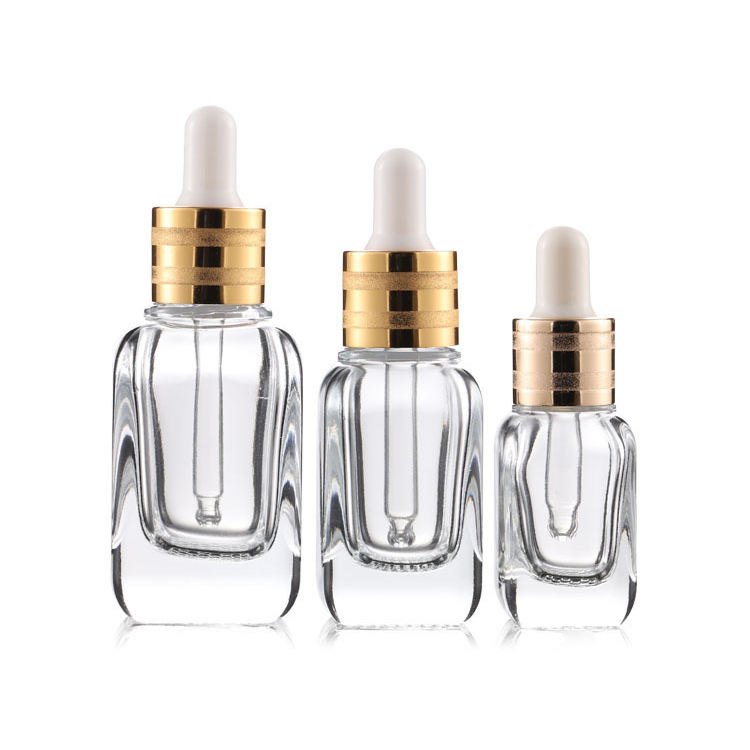 10ml 20ml 40ml Square Transparent Hair Oil Glass Dropper Bottle Rectangle Essential Oil Bottle With Gold Cap