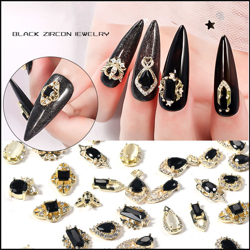 Heart Drop Rhinestones Nail Art Decorations Black Zircon Nail Jewelry Luxury Charms For Diy Nails