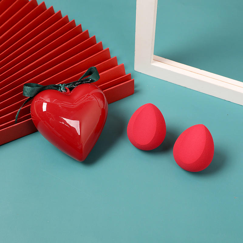 Water Drop Makeup Heart Shape Blenders 2pcs Heart Shaped Package Beveled Christmas Makeup Sponge