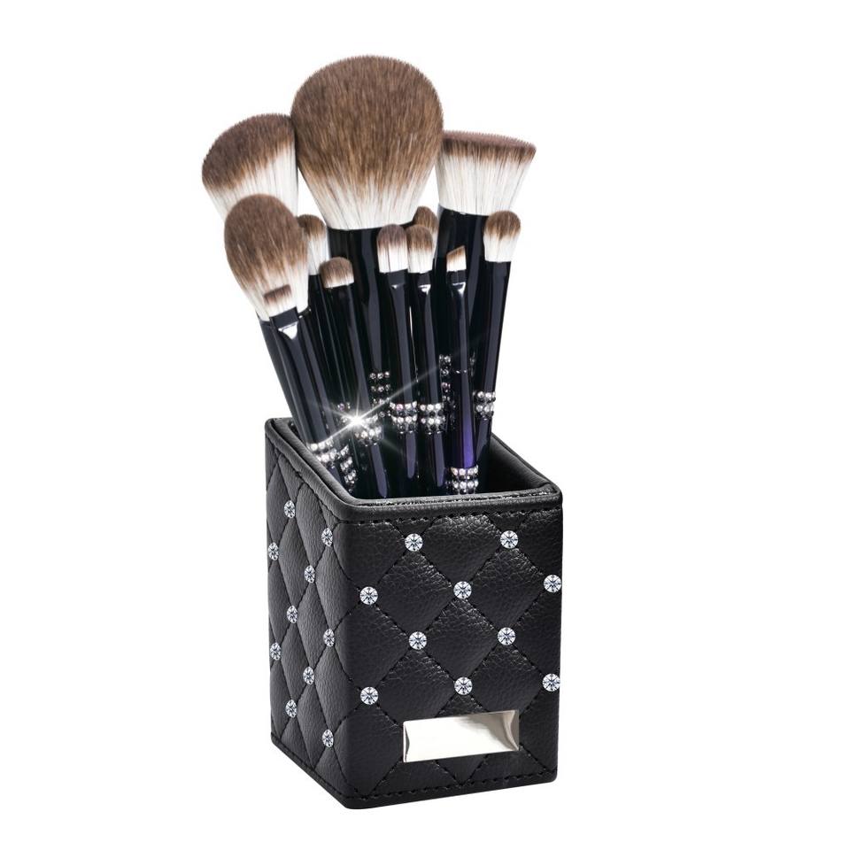 Purple Diamond Glitter Handle 12pcs Kabuki Luxury Makeup Brushes Custom Eye Makeup Brush Set With Bag