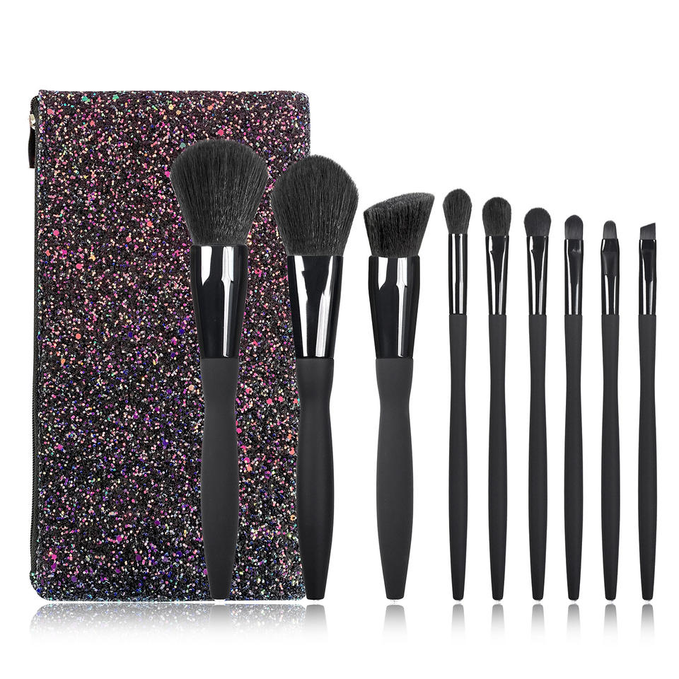 Pro 9pcs Vegan Black Your Own Brand Custom Logo Makeup Brushes Set With Case