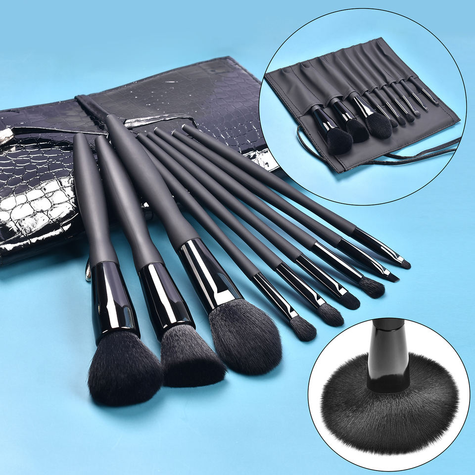 Pro 9pcs Vegan Black Your Own Brand Custom Logo Makeup Brushes Set With Case