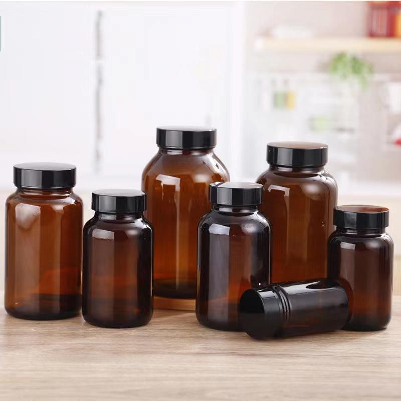 Pharmaceutical Packaging 60ml 75ml 200ml Wide Mouth Brown Capsule Glass Bottle