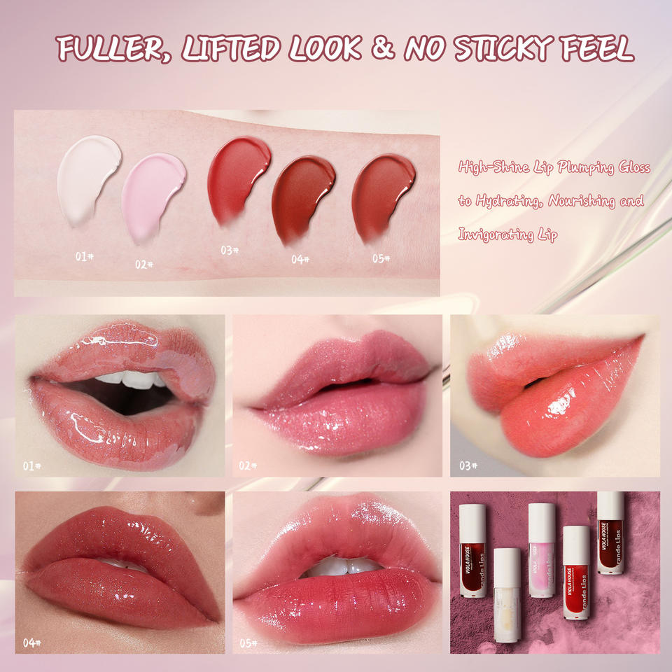 5 Colors Moisturizing Glossy Clear Lips Oil Natural Non-sticky Wholesale Lipgloss Lip Plumper Gloss