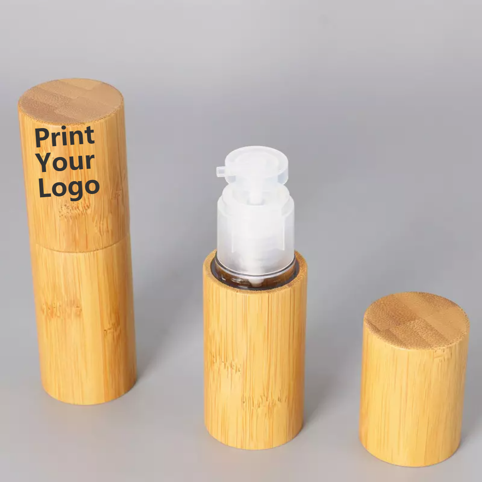 Hot Sale Golden Color Square Logo Customized Lotion Bottle Hot Stamping Bamboo Airless Pump Bottle