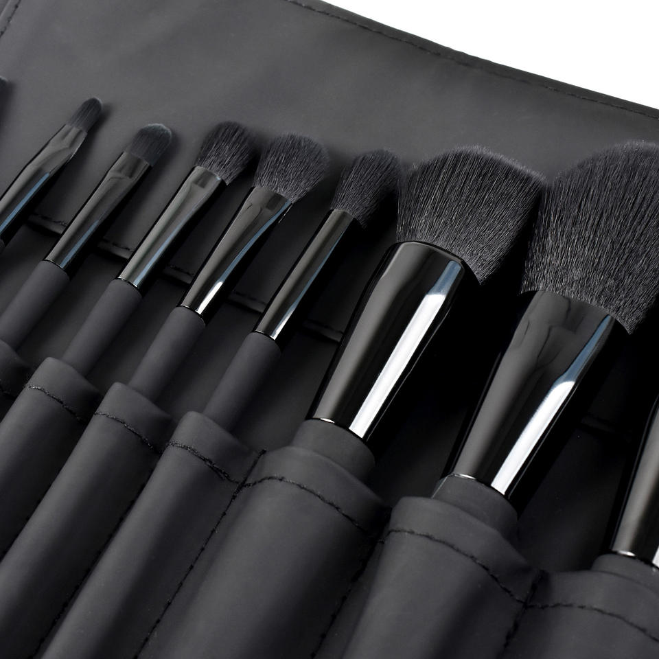 Pro 9pcs Vegan Black Your Own Brand Custom Logo Makeup Brushes Set With Case