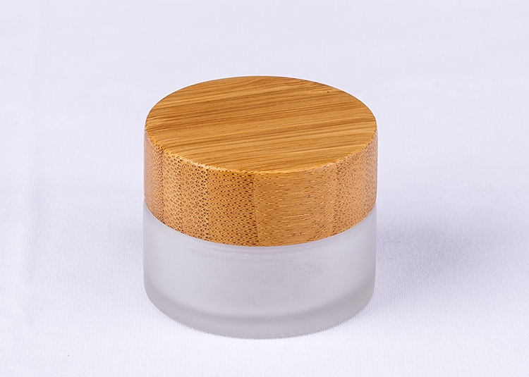 5g 15g 30g 50g 100g Natural Cream Packaging Round Shape Bamboo Lid Frosted Glass Jar