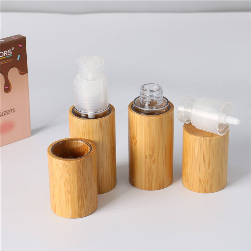 Hot Sale Golden Color Square Logo Customized Lotion Bottle Hot Stamping Bamboo Airless Pump Bottle