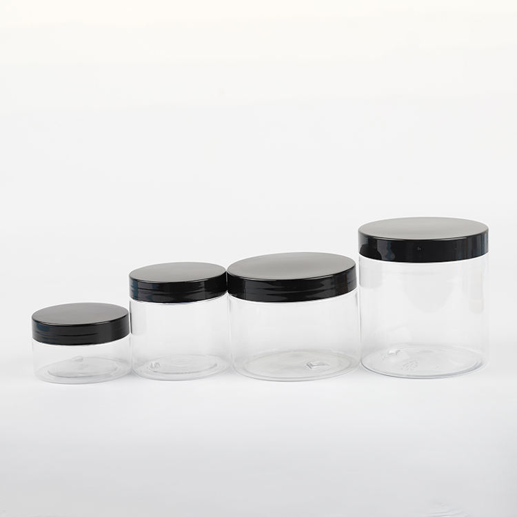 100ml 200ml 250ml 350ml 500ml Wholesale Cosmetic Food Packaging Black White Clear Pet Plastic Jar With Green Lid