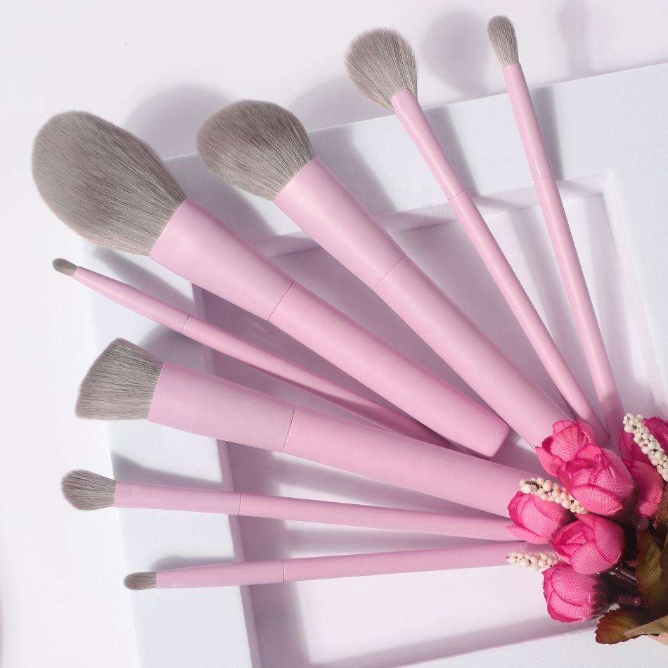 Cosmetic Eco Synthetic 8 Pcs Wood Makeup Brush Set High Quality Vegan Pink Handle Custom Private Label Makeup Brushes