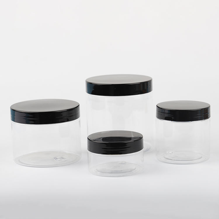 100ml 200ml 250ml 350ml 500ml Wholesale Cosmetic Food Packaging Black White Clear Pet Plastic Jar With Green Lid