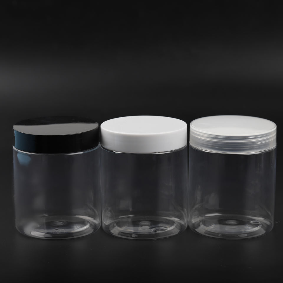 100ml 200ml 250ml 350ml 500ml Wholesale Cosmetic Food Packaging Black White Clear Pet Plastic Jar With Green Lid