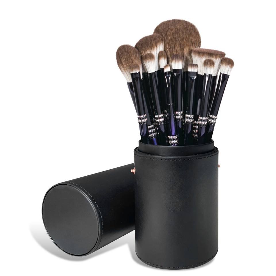 Purple Diamond Glitter Handle 12pcs Kabuki Luxury Makeup Brushes Custom Eye Makeup Brush Set With Bag