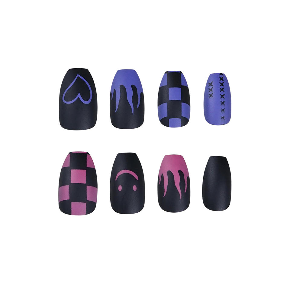 Trend Girl Flame Shape Blue Pink Patch Color Fake Nail Wearing Nails Suitable For European And American Public