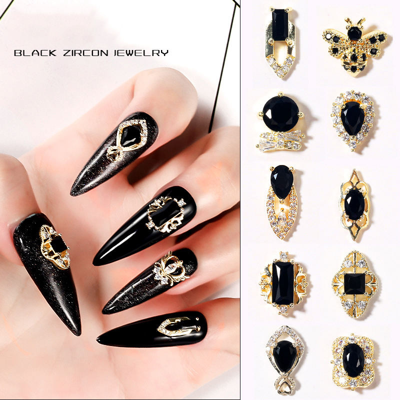 Heart Drop Rhinestones Nail Art Decorations Black Zircon Nail Jewelry Luxury Charms For Diy Nails