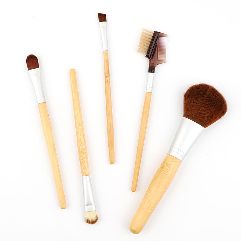 5 Pcs Natural Organic Makeup Brushes Custom Logo Bamboo Makeup Brush Set