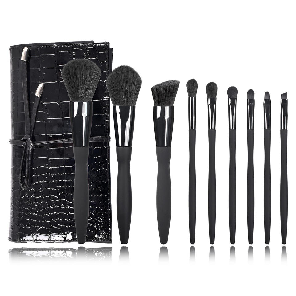 Pro 9pcs Vegan Black Your Own Brand Custom Logo Makeup Brushes Set With Case