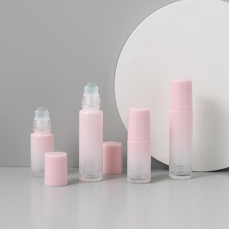 10ml Essential Oil Roller Bottle 5ml Gradient Pink Glass Oil Rollon Bottle For Cosmetic Packaging