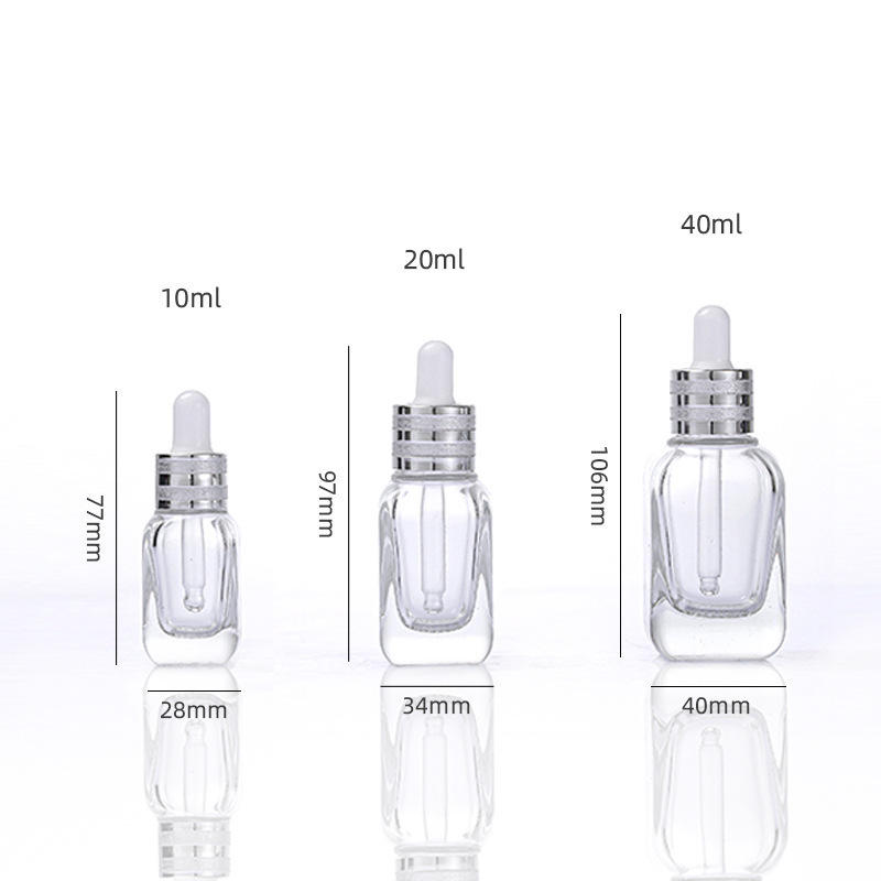 10ml 20ml 40ml Square Transparent Hair Oil Glass Dropper Bottle Rectangle Essential Oil Bottle With Gold Cap