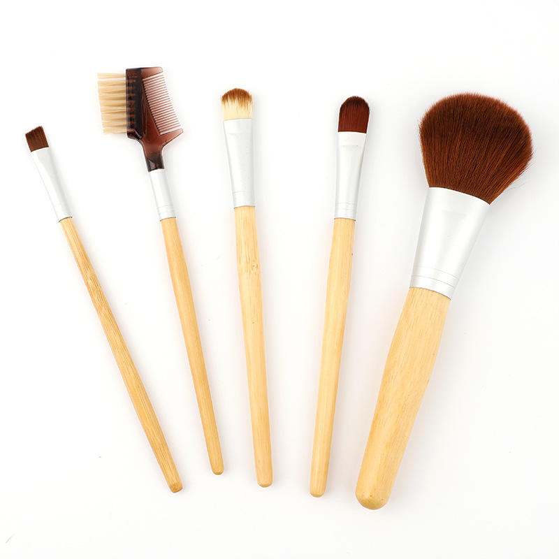 5 Pcs Natural Organic Makeup Brushes Custom Logo Bamboo Makeup Brush Set