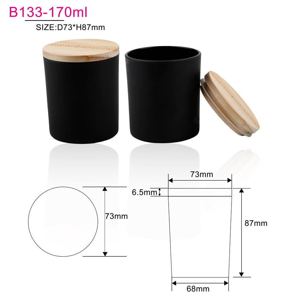 170ml Wholesale Frosted Glass Clear Luxury Black Empty Decorative Container Candle Jars Glass With Lids