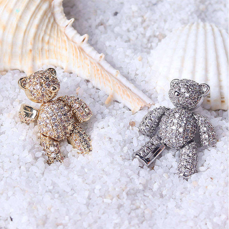 Shining Rhinestones Nail Decorations Silver Rose Gold Zircon Bear Nail Charms With Movable Limbs And Head