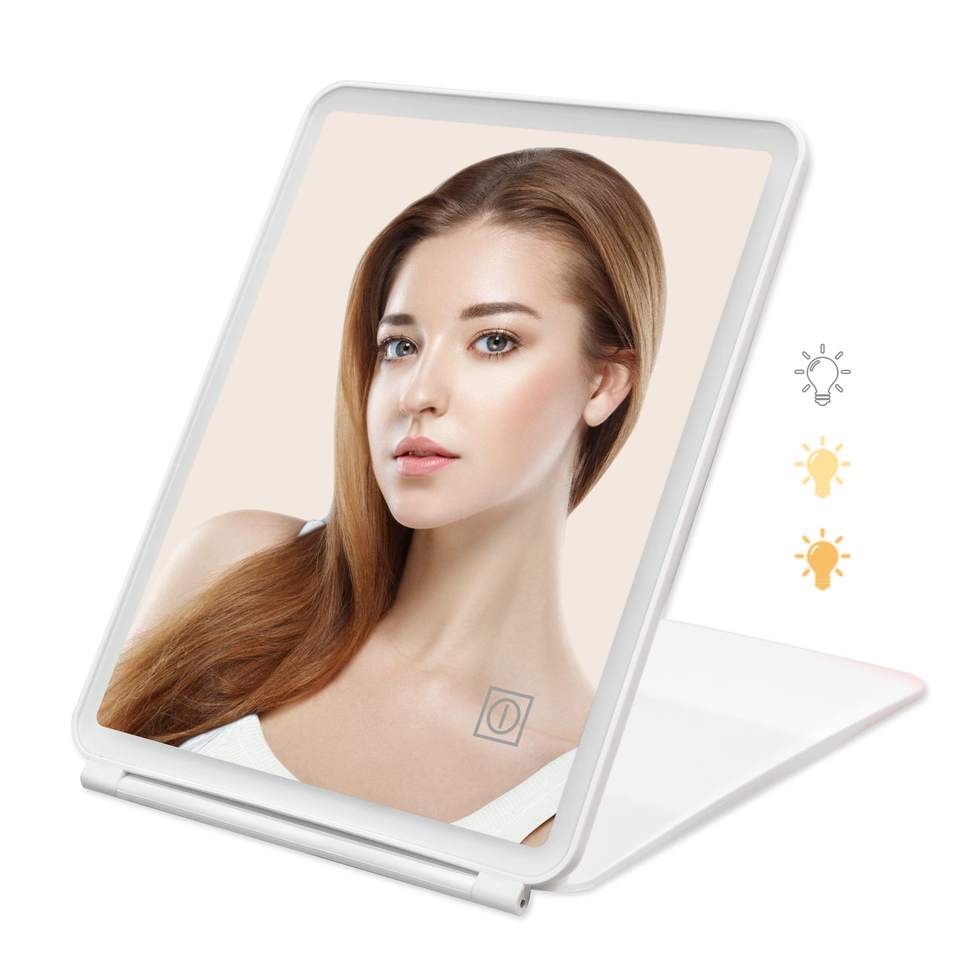 Rechargeable Lighted 3 Colors Light Models Vanity Mirror Foldable Led Makeup Mirror